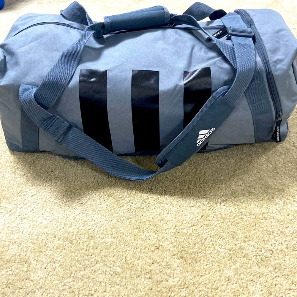 NEW Adidas Golf grey three stripe heavy duty large duffel bag weekender